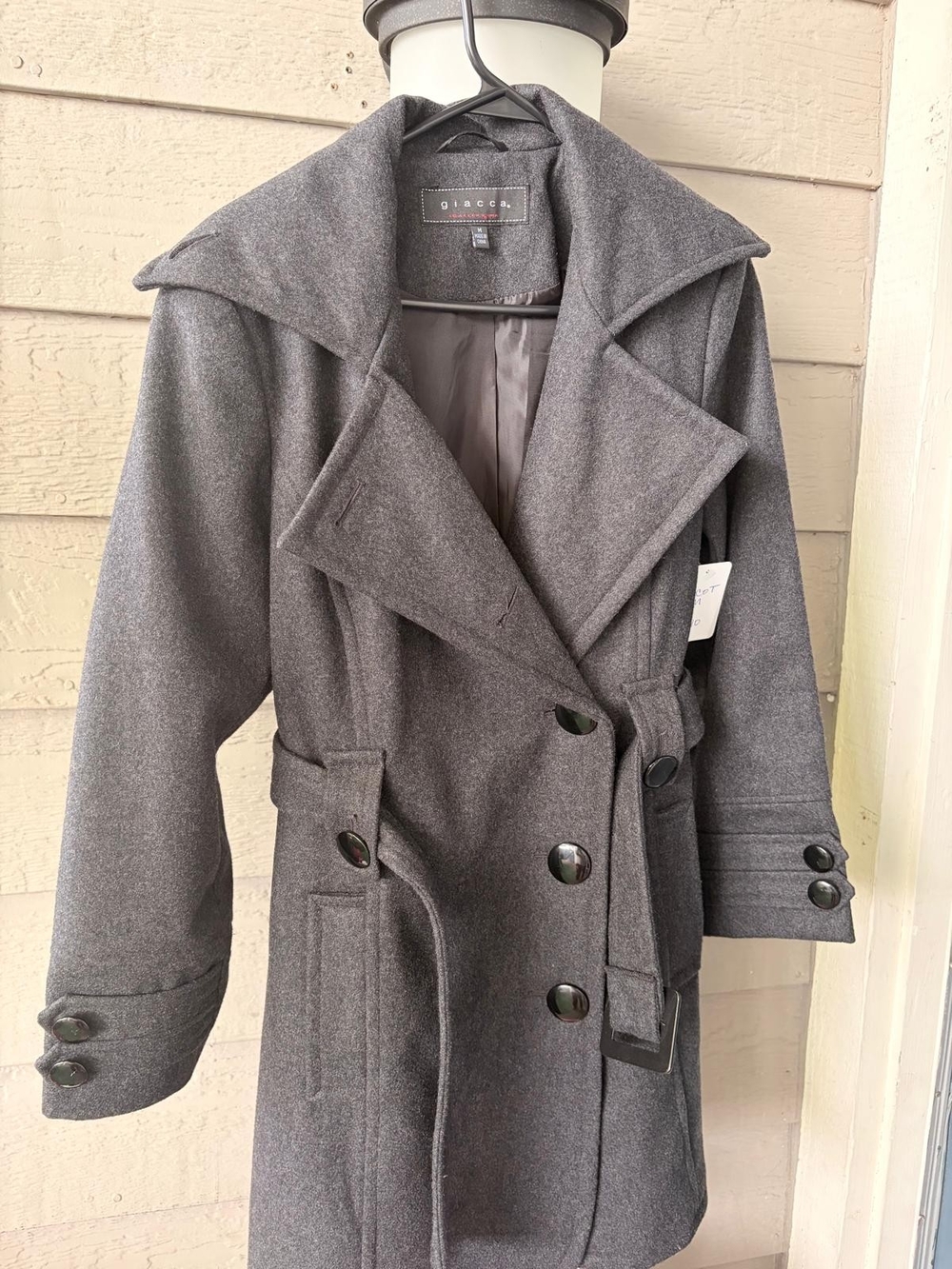 giacca Charcoal Gray Double-Breasted Wool-Blend Trench Coat